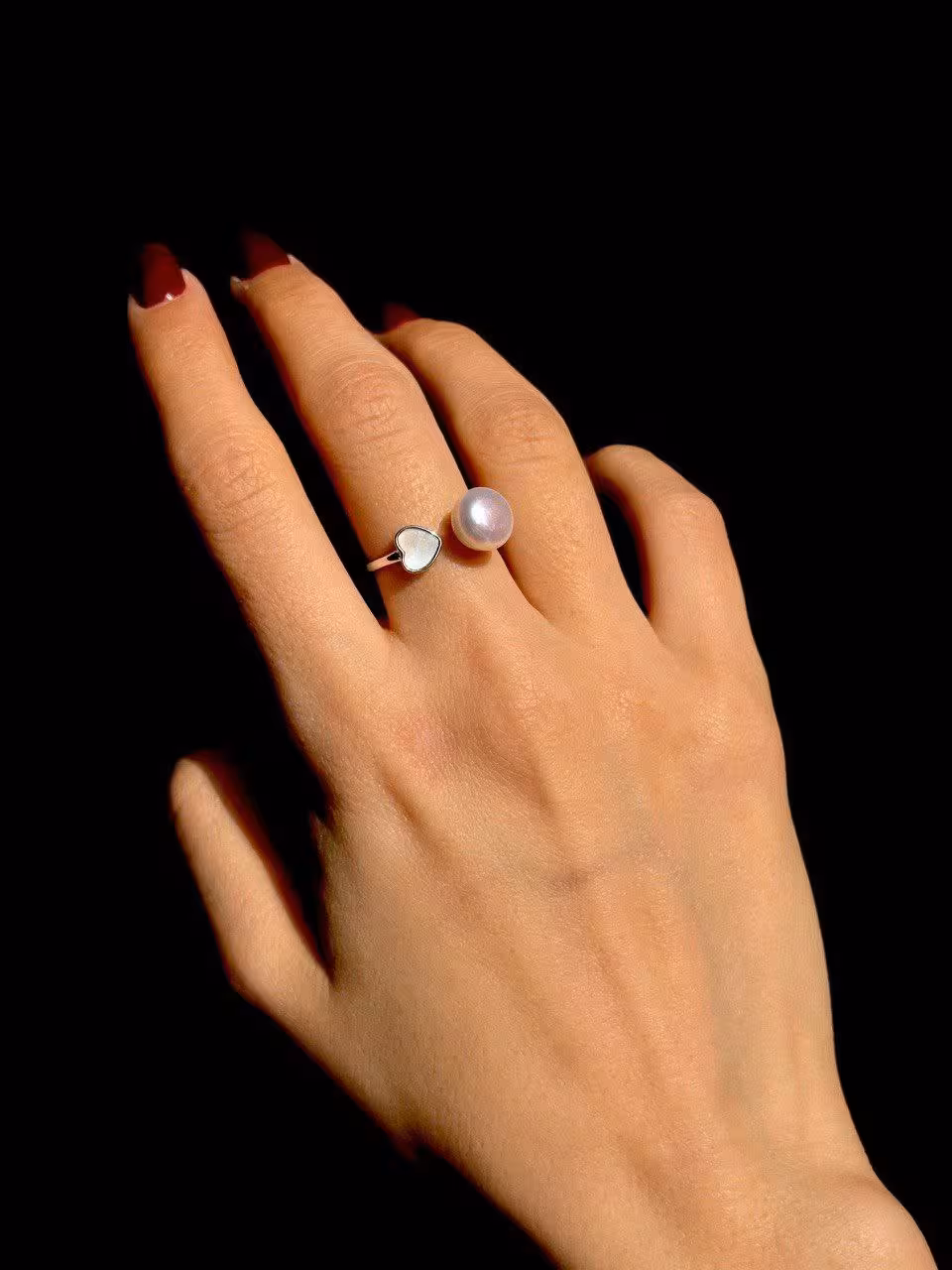 انگشتر وارداتی مرواریدی جواهری نقره زنانه کد 10669