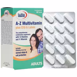 قرص مولتی ویتامین A Z پلاس کیوتن و لوتئین یوروویتال EuRho Vital A-Z Multivitamin Plus Q10