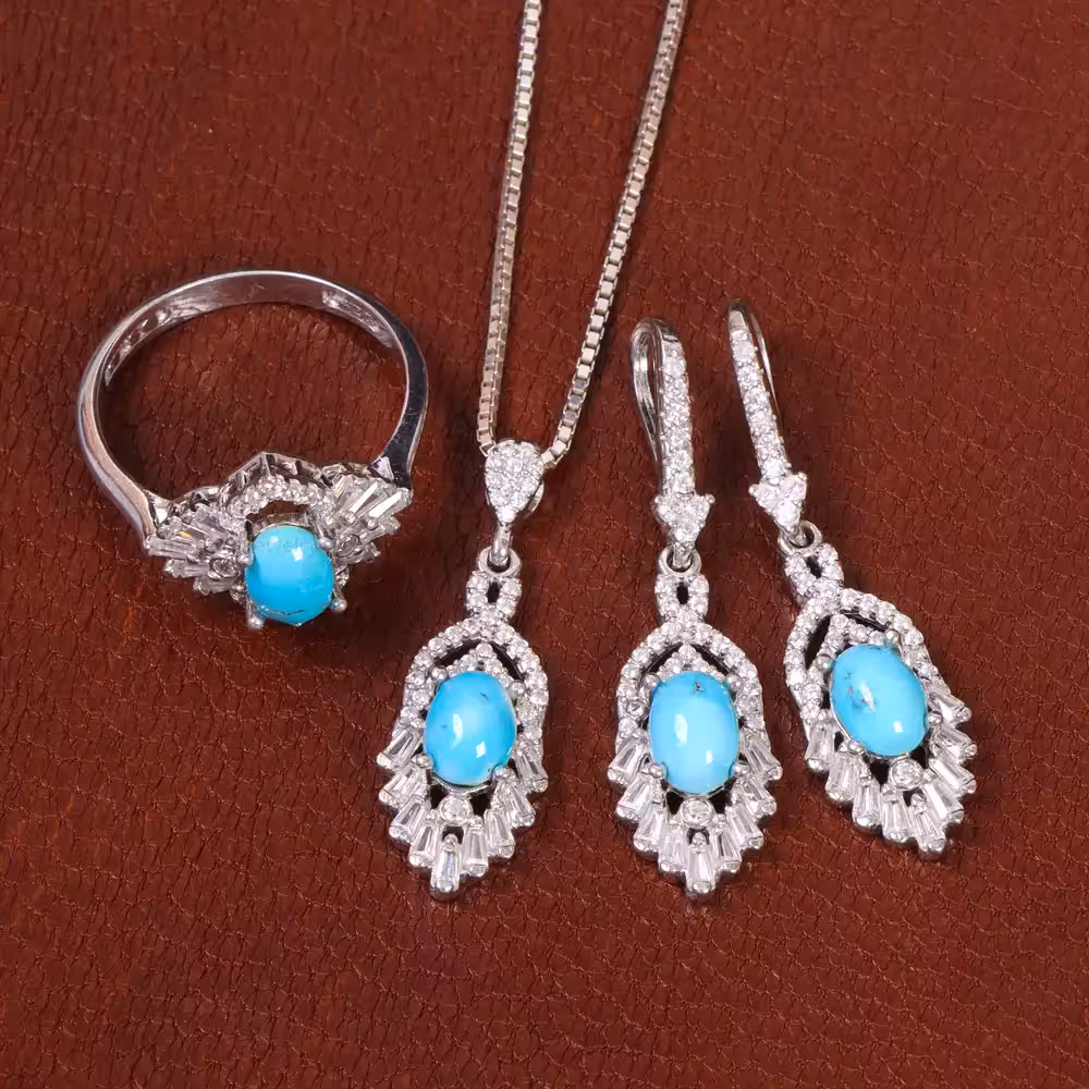نیم ست فیروزه زنانه کد 30262 - جواهری مشاهیر