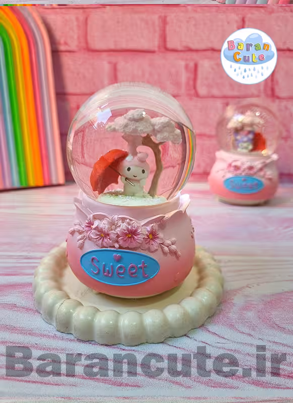 گوی موزیکال برفی چراغ دار (سایز متوسط) طرح ملودی و چتر