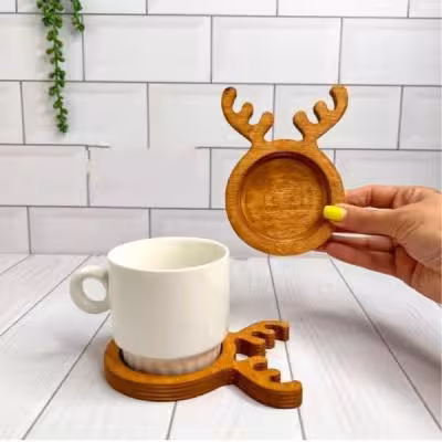 زیر لیوانی جدید گرد گوزن چوبی