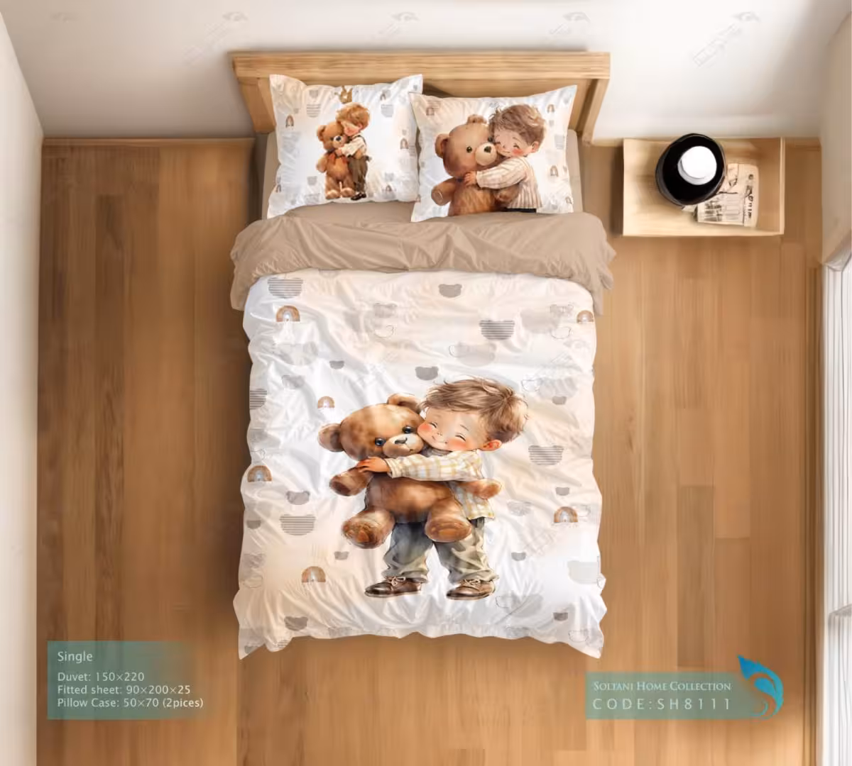 روتختی و ست کامل طرح پسر و تدی سایز یکنفره کد SH8111