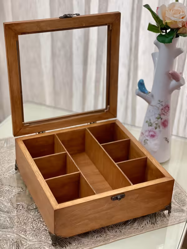 جعبه تی بگ(تی باکس) 7 خانه چوب روسی پلای وود پایه دار سفارشی بسیار باکیفیت