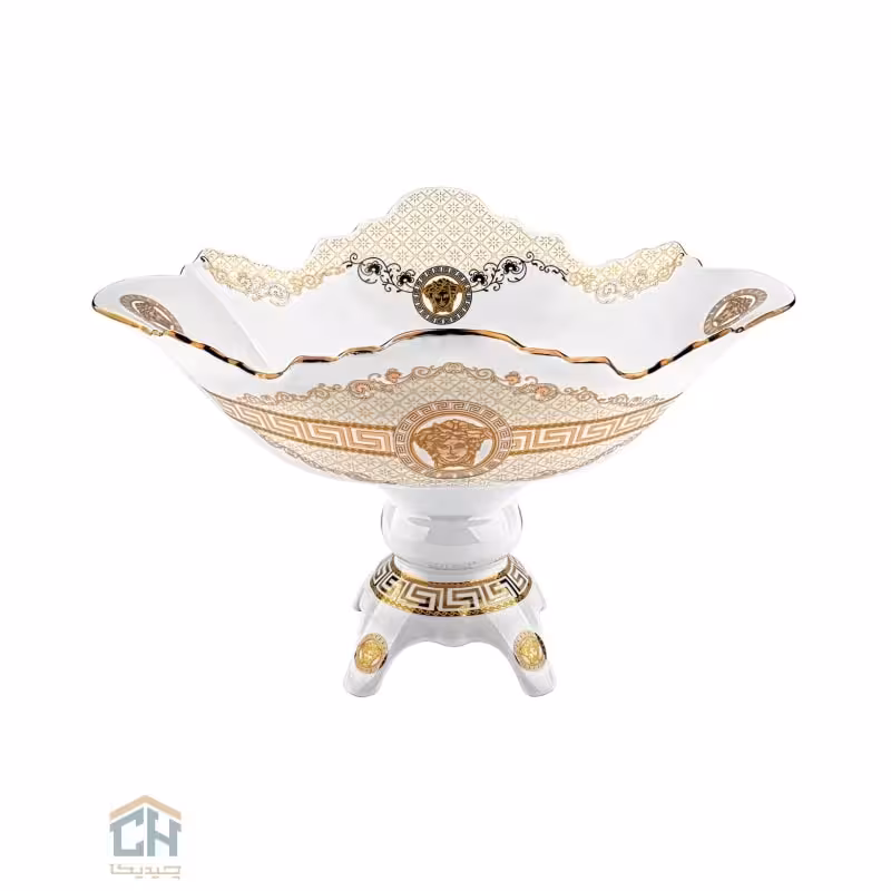 کشکول سرامیکی پایه دار متوسط گلدکیش طرح Versace مدل GK791831