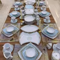سرویس چینی 105 پارچه 12 نفره پردیس طرح دنیا فیروزه ای