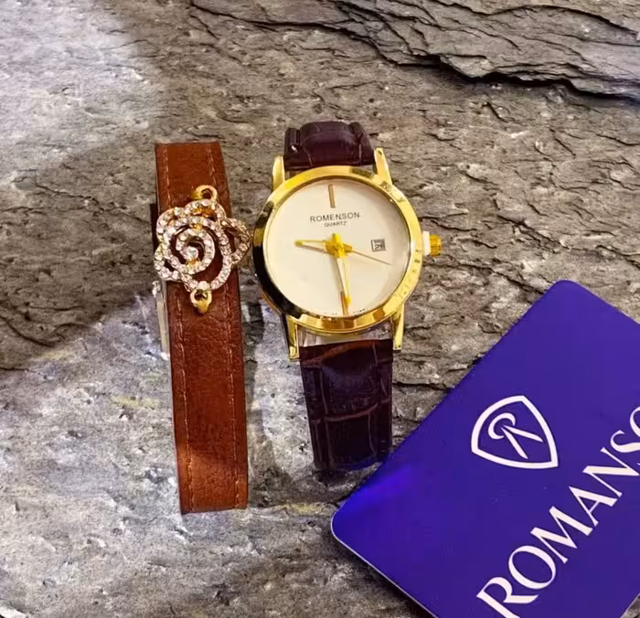 ساعت مچی زنانه Romenson و دستبند چرمی هدیه