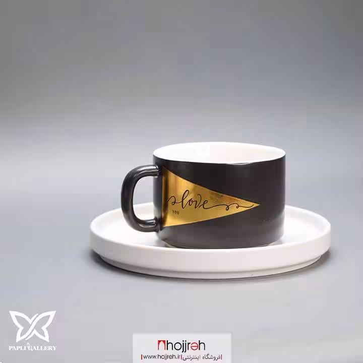 اطلاعات ، قیمت و خرید ست فنجان و پیشدستی love you مشکی طلایی کد P72