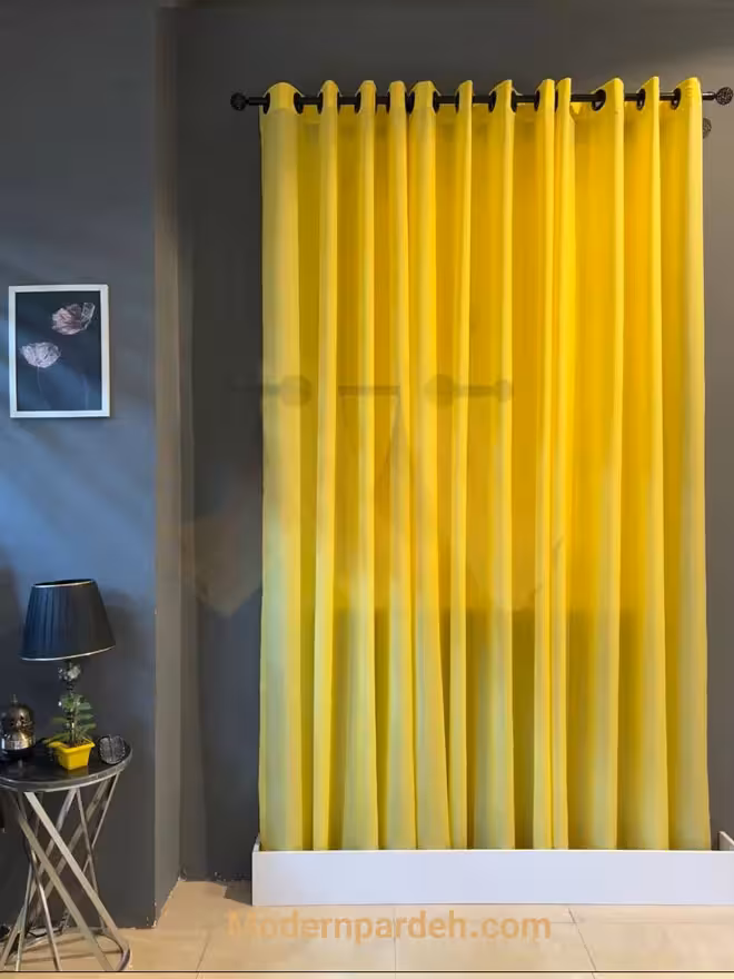 پرده آماده پانچی حریر بافتدار زرد مناسب عرض پنجره 1/5 تا 2 متر