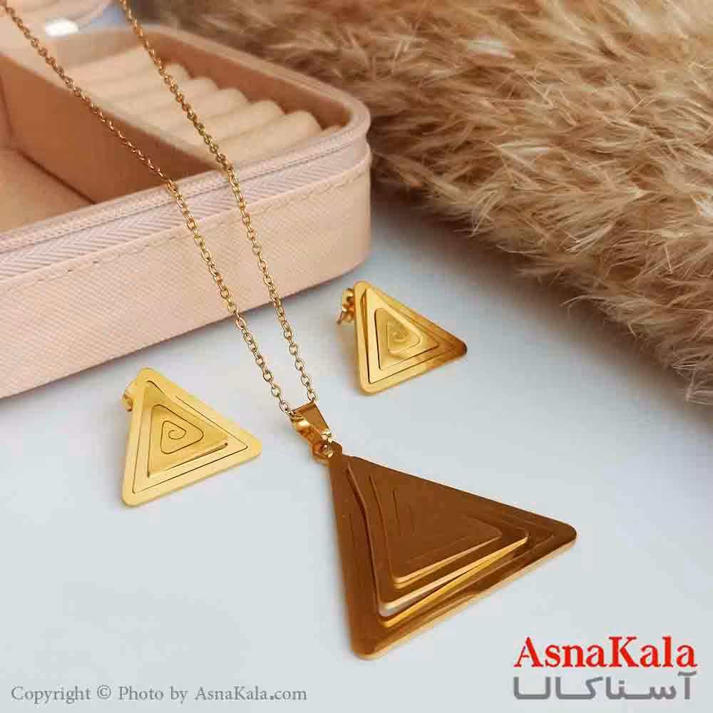 نیمست استیل دخترانه طرح مثلث سه بعدی رنگ طلایی کد NIM14343W