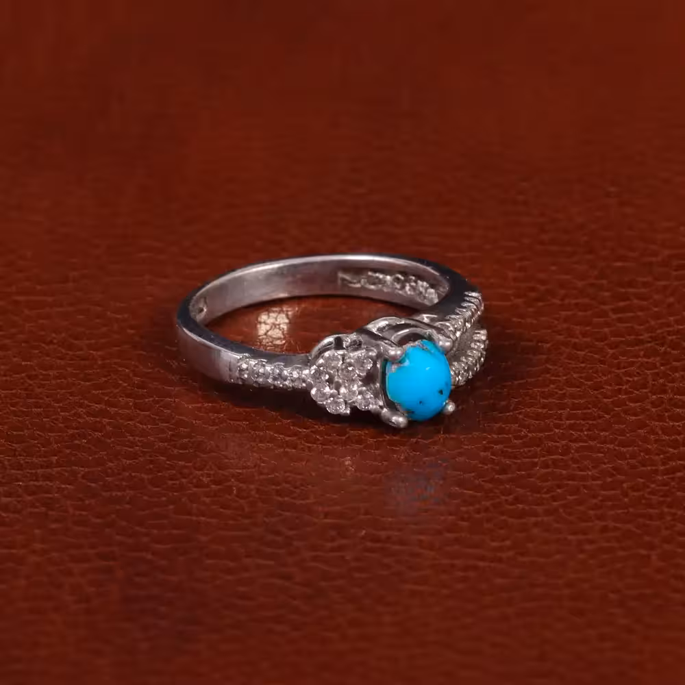 انگشتر فیروزه شجری زنانه کد 30326 - جواهری مشاهیر