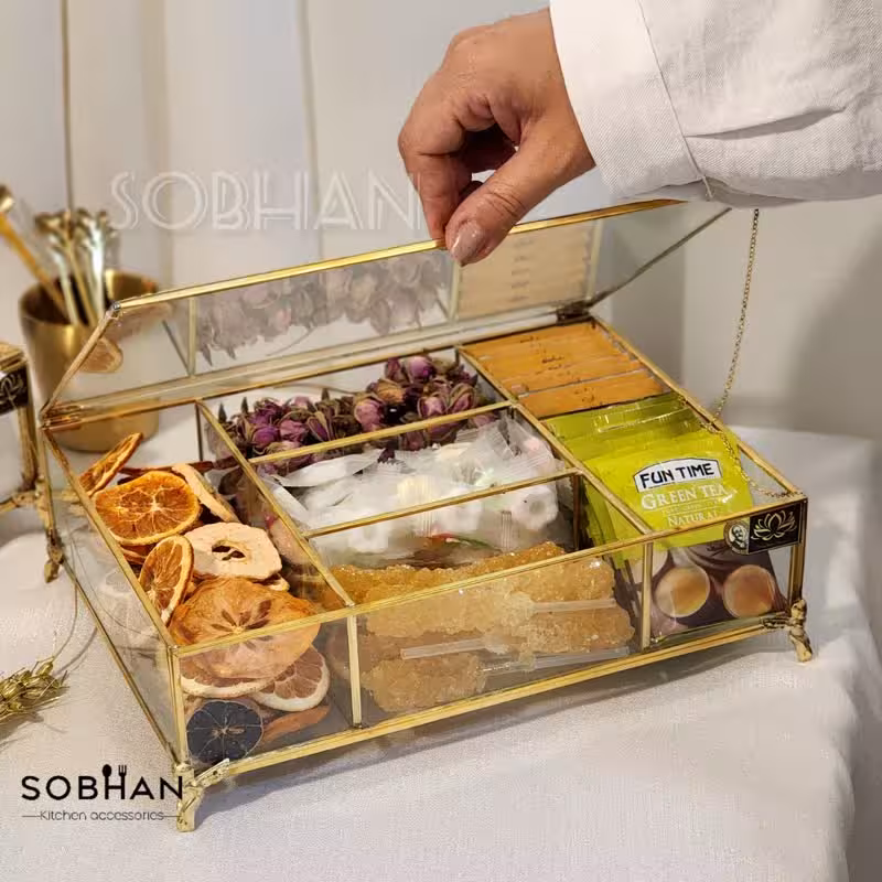 جعبه تی بگ 5 خانه برنجی
