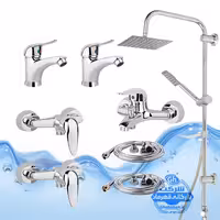 ست 8 عددی شیرآلات برند آیدا صنعت مدل قهرمان اردکی | دو عدد شیر روشویی   حمام   دو عدد توالت   علم دوش یونیورست صفحه استیل   دو شلنگ توالت | کروم براق