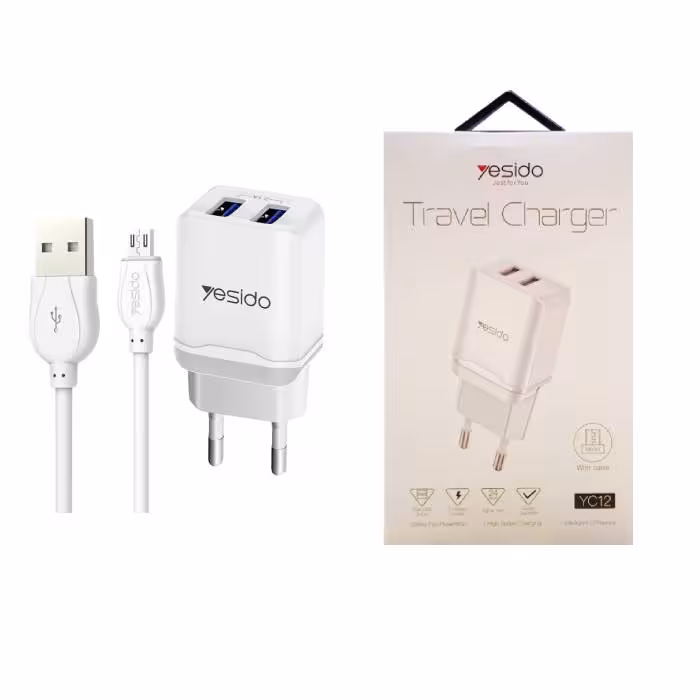 شارژر دیواری فست شارژ یسیدو مدل YC12 همراه با کابل MicroUsb