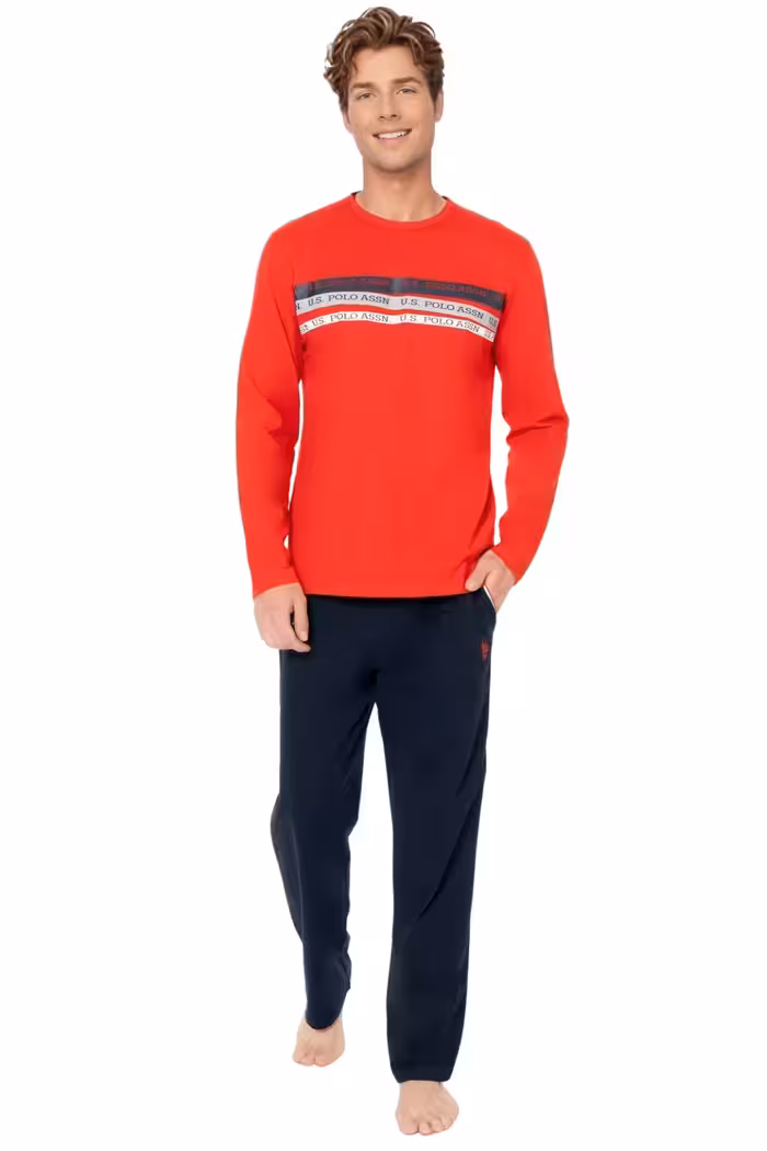 ست پیژامه مردانه مجموعه لباس پنبه ای 100 ٪ قرمز مردان طراحی راحت و شیک U.S. Polo Assn.