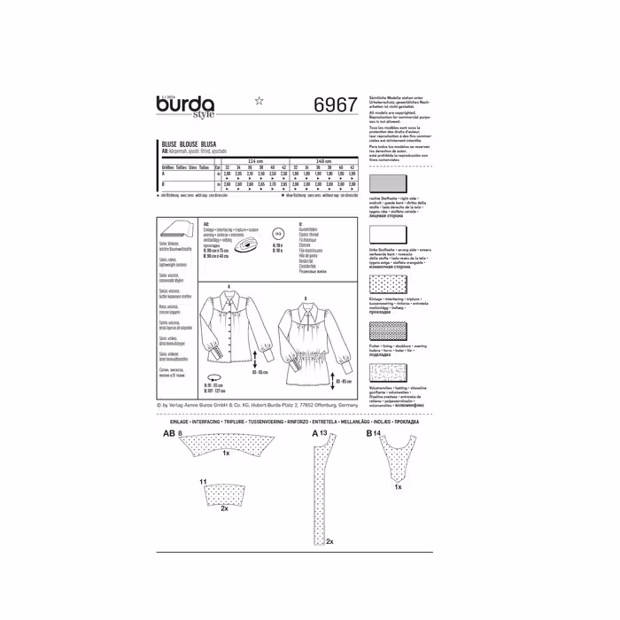 الگو خیاطی بلوز و تونیک زنانه بوردا استایل کد 6967 سایز 32 تا 42 متد مولر