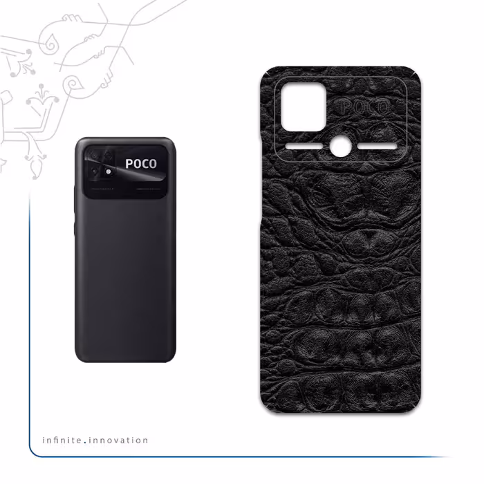 برچسب پوششی ماهوت مدل Black-Crocodile-Leather مناسب برای گوشی موبایل شیائومی Poco C40
