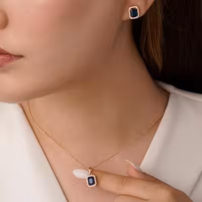 نیم ست نگین سورمه ای (گلدستون) ژوپینگ SKU420