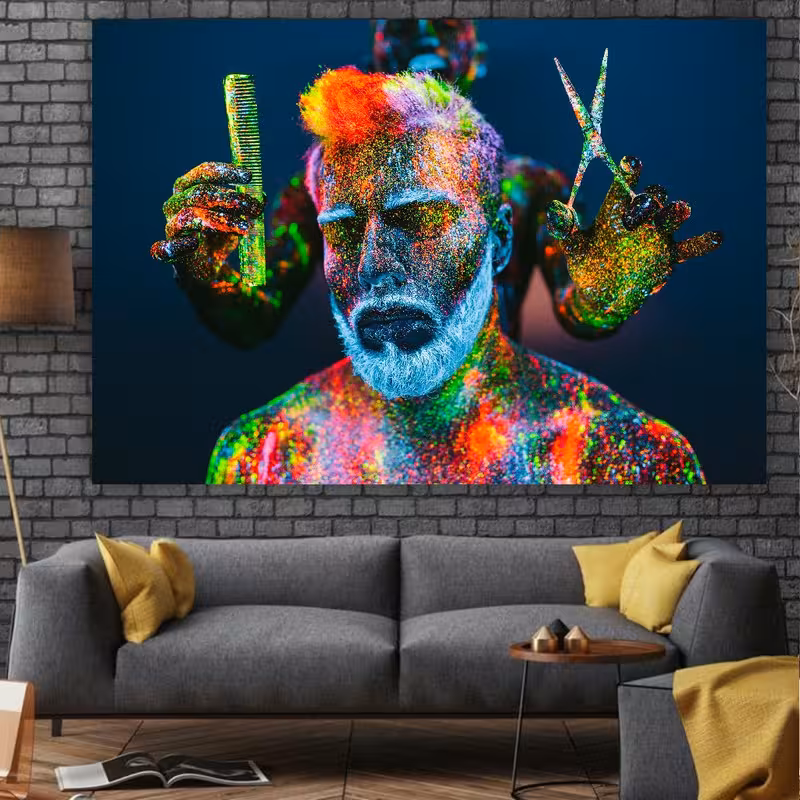 تابلو شاسی طرح تایپو گرافی آرایشگاه مردانه مدل جذاب کد SDB1822 | دنیای قاب