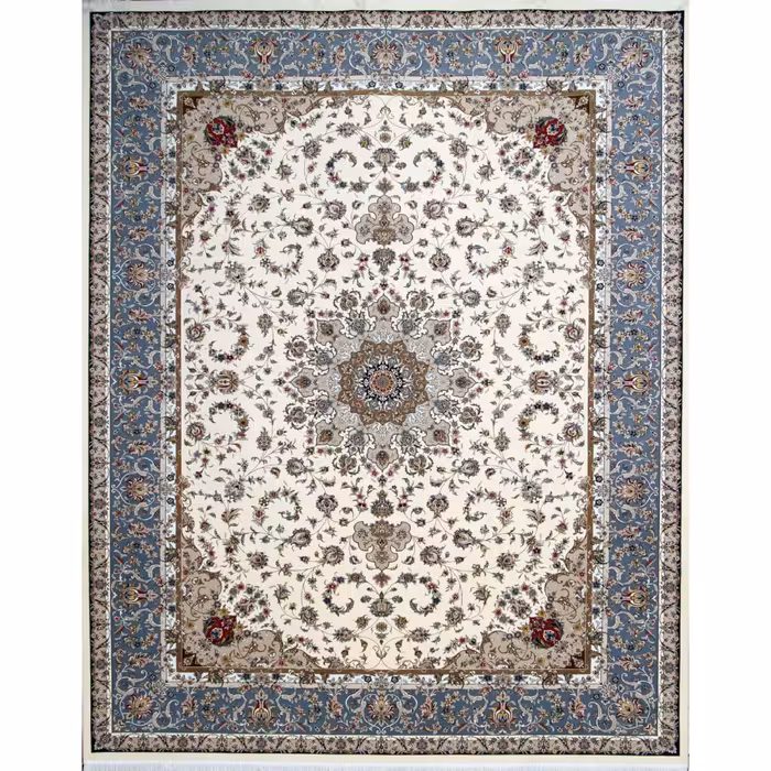 فرش ماشینی دستباف نما افرند 1250 شانه زمینه کرم کد 24100 (نه متری)