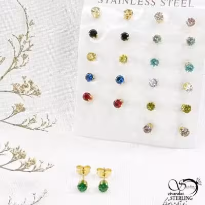 گوشواره استیل با نگین سبز تیره کد 12866