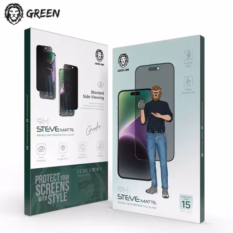 گلس مقاوم پرایوسی iPhone 15 Pro گرین لاین Green Lion Steve Privacy Full Glass