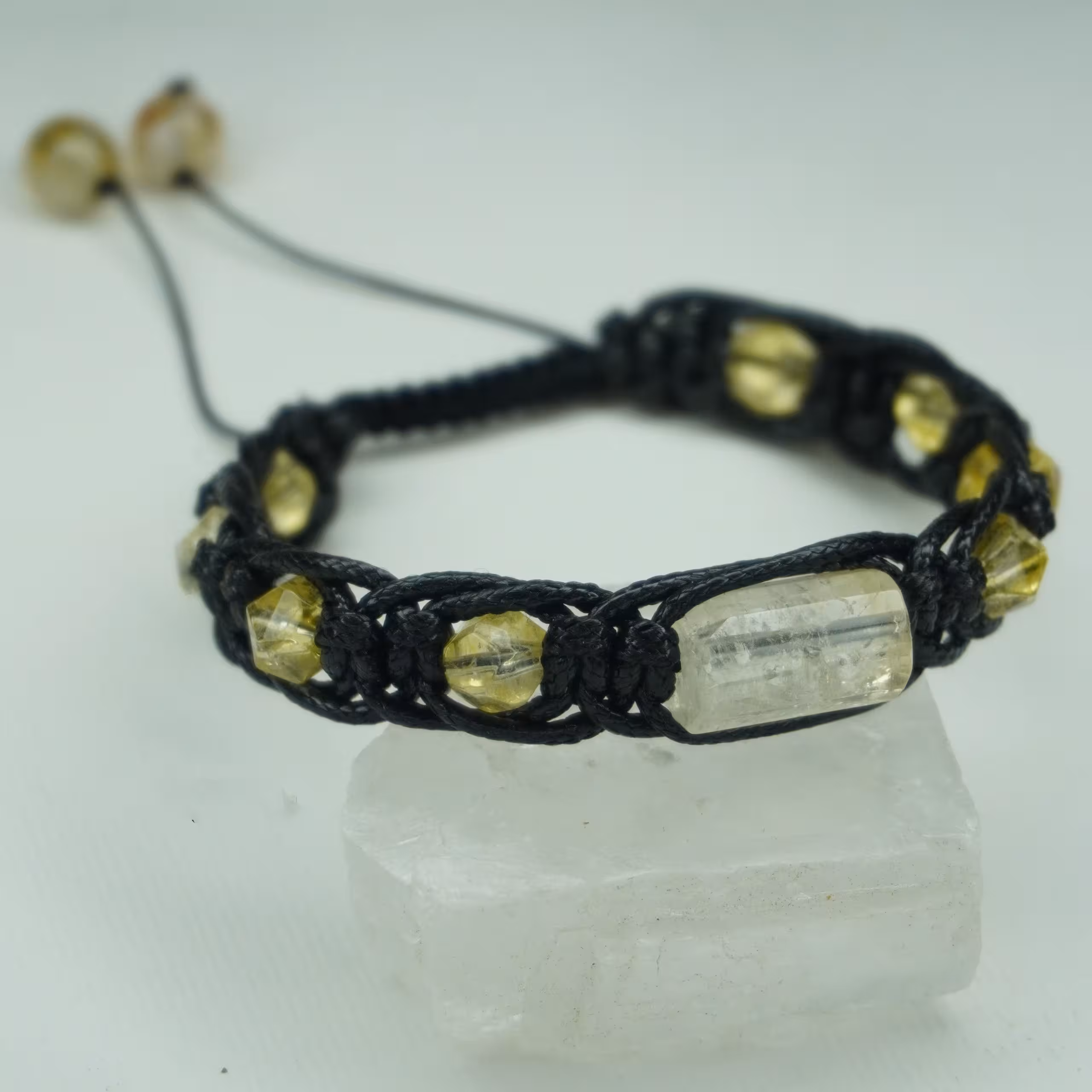 دستبند سیترین وبافت چرم کد310262