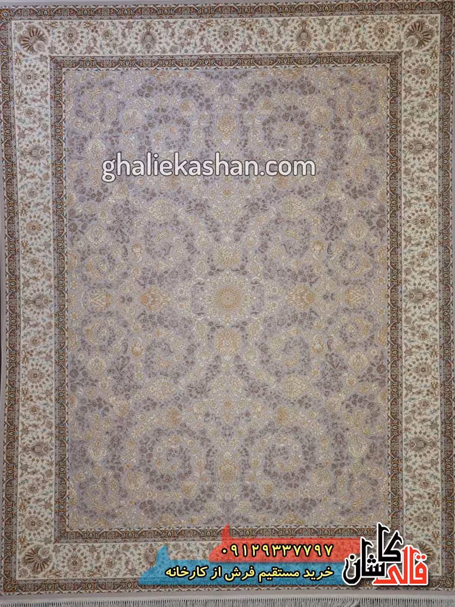 فرش 1200 شانه طرح ماهرو زمینه نقره ای کاشان – گل برجسته