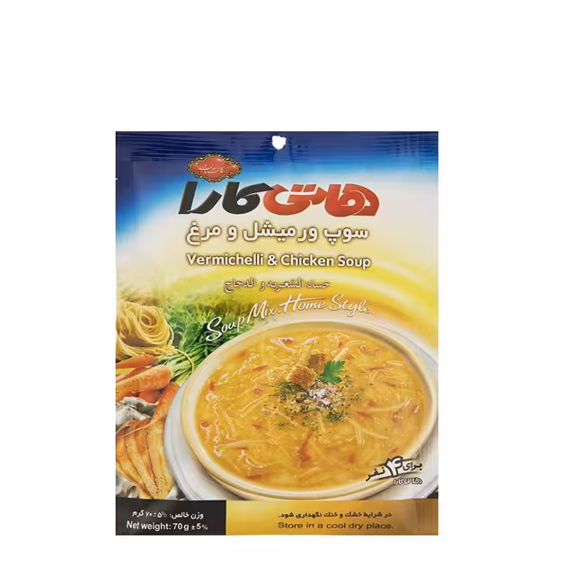 سوپ نیمه آماده ورمیشل و مرغ هاتی کارا 70 گرمی