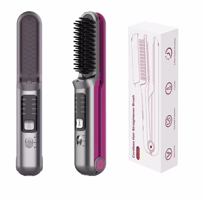 برس صاف کننده موی و اتوی قابل حمل 2 در 1 شارژی مدل Cordless Hair Straightener Brush LH-2201