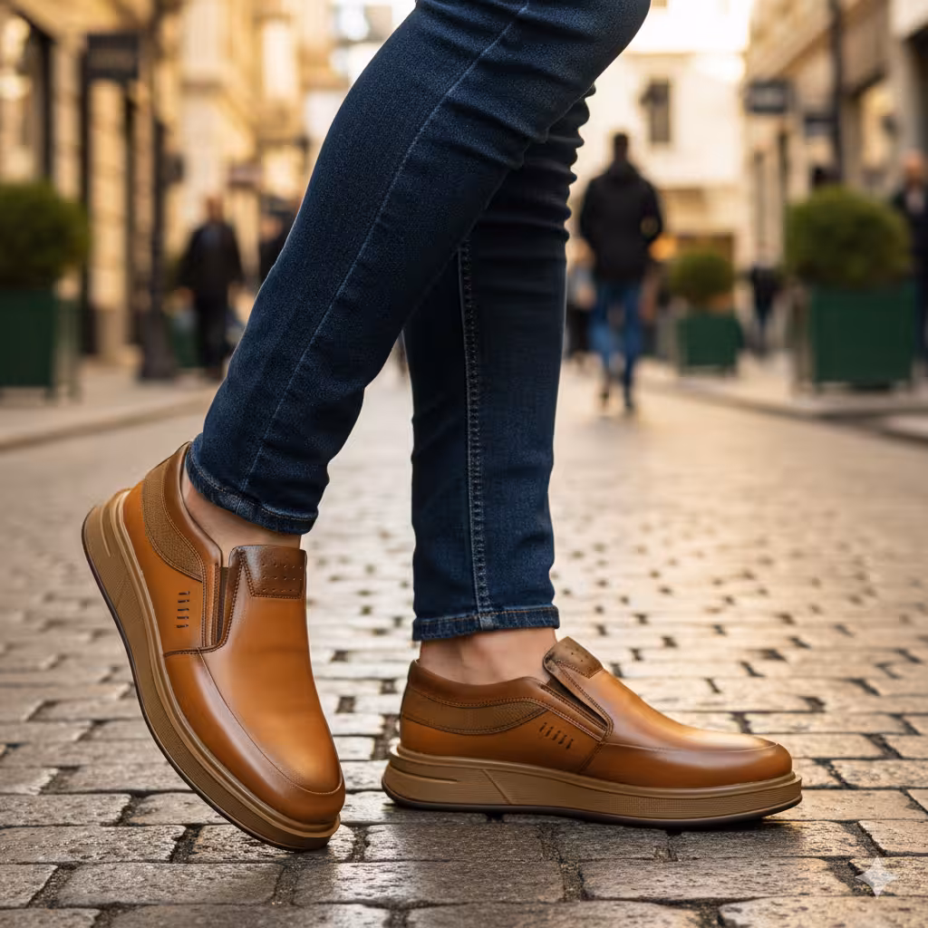 کفش چرم مردانه اسپرت کد SP183TN رنگ عسلی