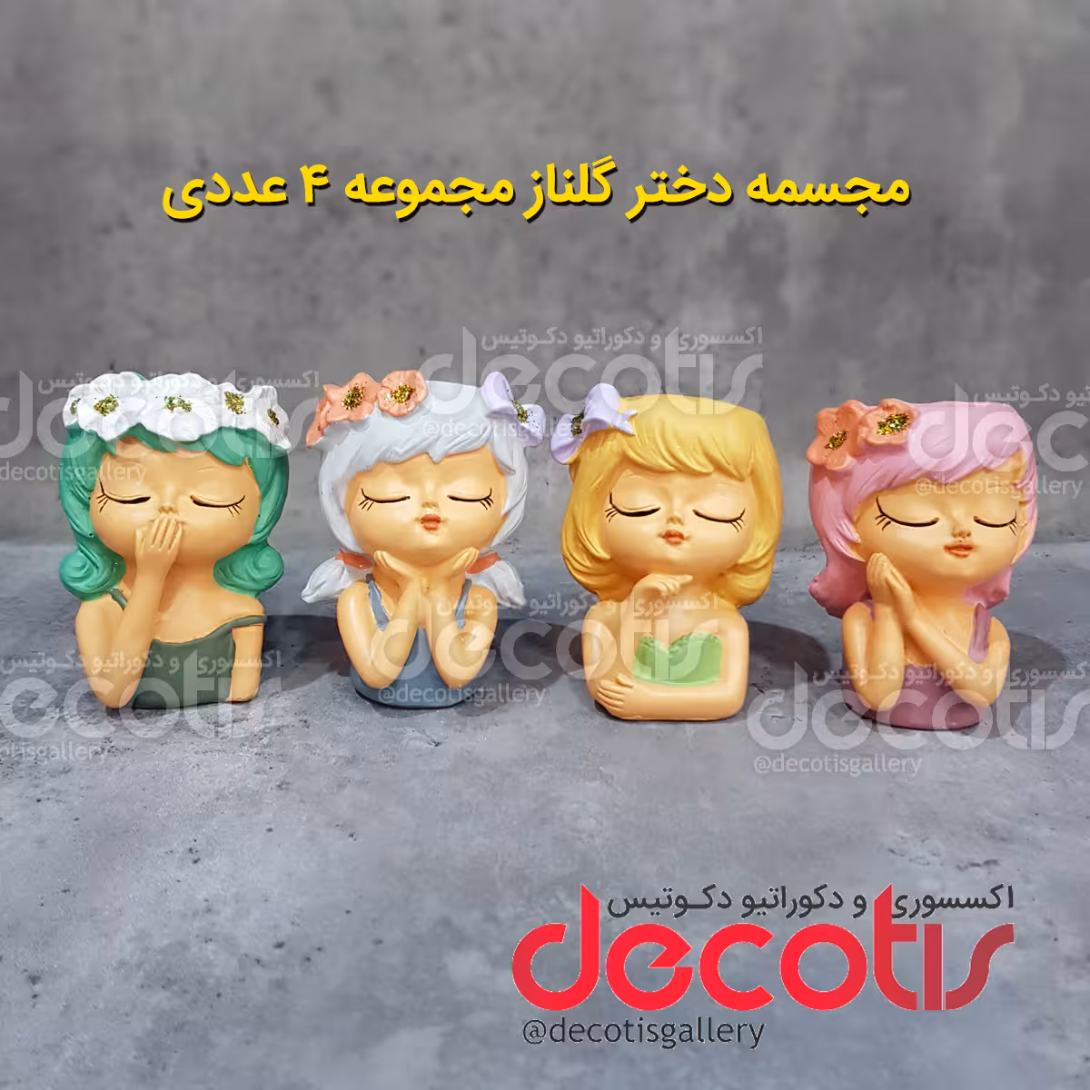 گلدان کاکتوسی و دکوری دختر گلناز مجموعه 4 عددی