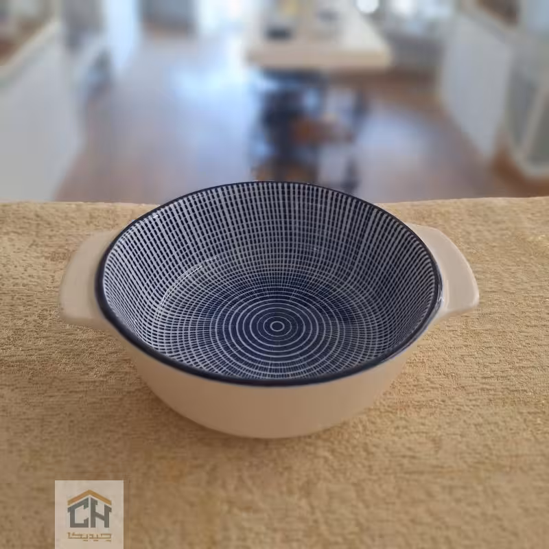 تابه گرد سرامیکی طرح آبی خطی مدل 0022