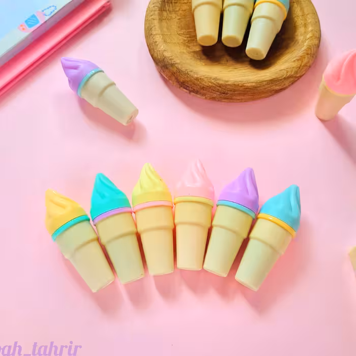 ماژیک هایلایتر فانتزی 6 رنگ مدل بستنی با رنگ های پاستلی