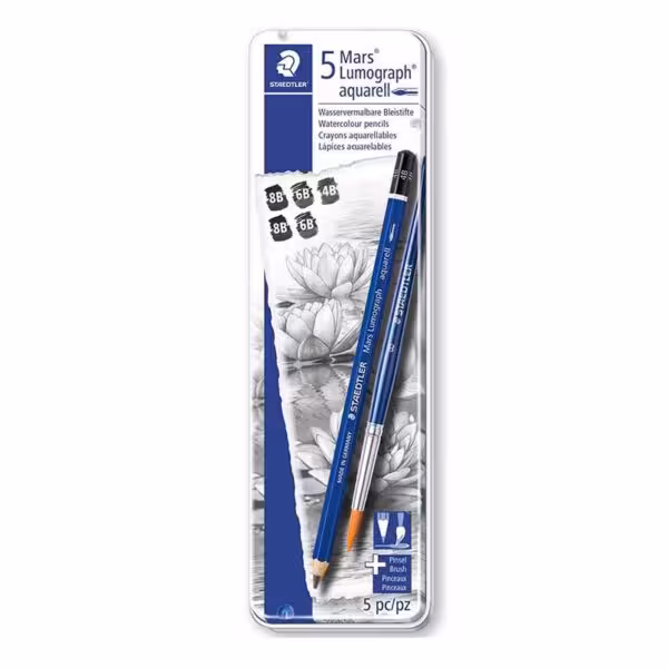 ست مداد طراحی استدلر مدل لوموگراف staedtler mars lumogragh بدنه آبی6 عددی