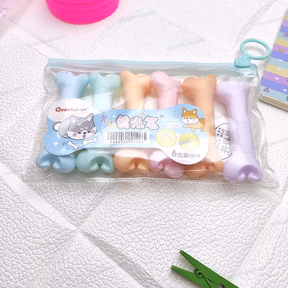 هایلایتر فانتزی طرح استخون بسته 6 عددی Qesefun