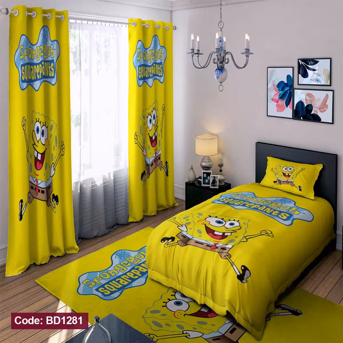 پرده پانچی مخمل چاپی دخترانه کد 1281