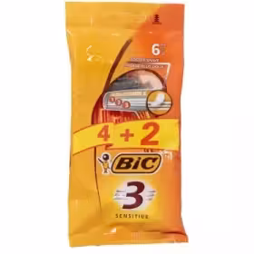 خودتراش سه لبه بیک BIC برای آقایان مناسب پوست حساس اصل فرانسه بسته 6 عددی