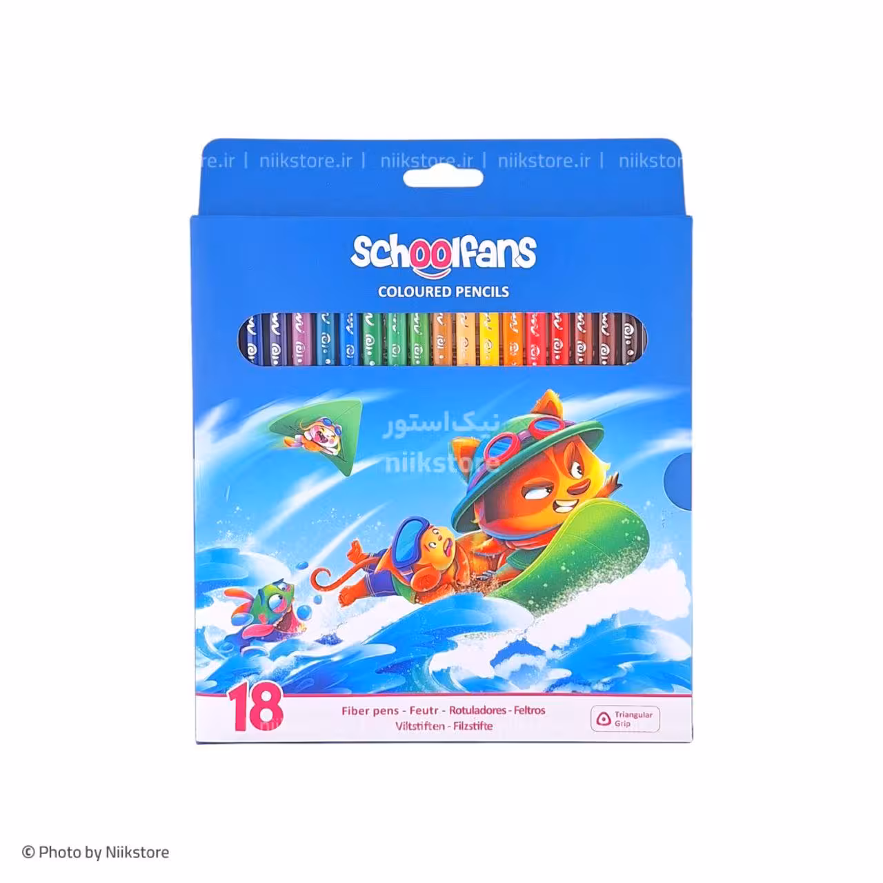مدادرنگی 18رنگ سه گوش جعبه مقوایی اسکول فنس