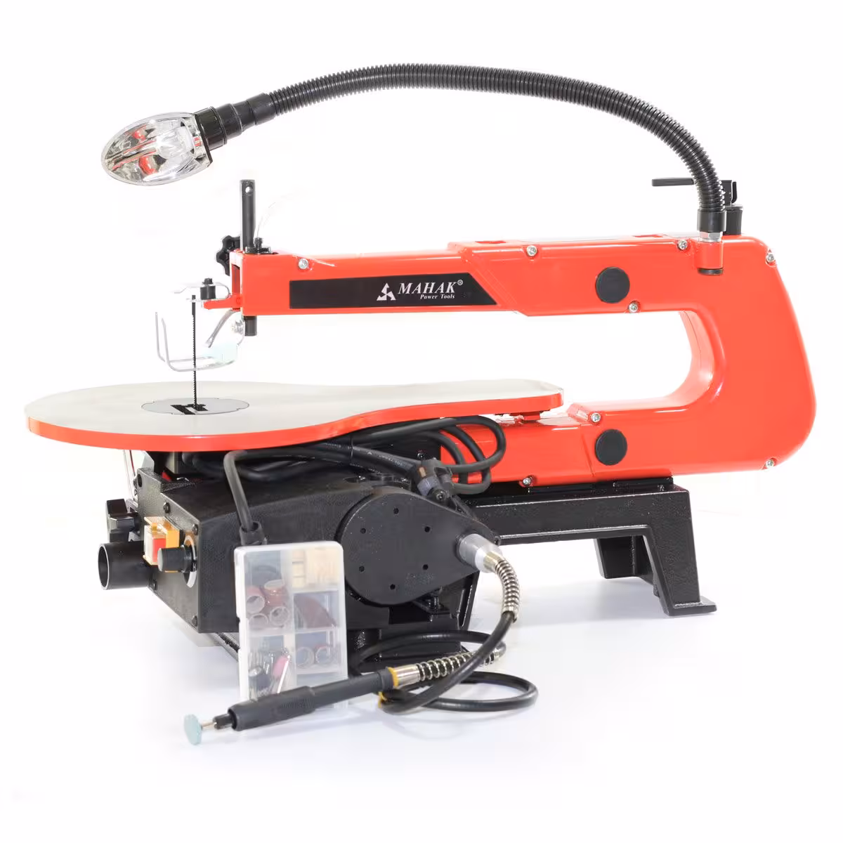 اره مویی دور متغیر مجهز به چراغ و شفت خرطومی با میز آلومینیومی 125 وات 405 میلیمتر محک مدل RSS-405L