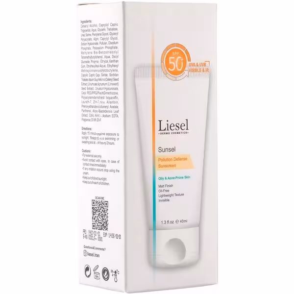 کرم ضدآفتاب  SPF50 بی‌رنگ پوست چرب لایسل 40 میلی‌لیتر Liesel