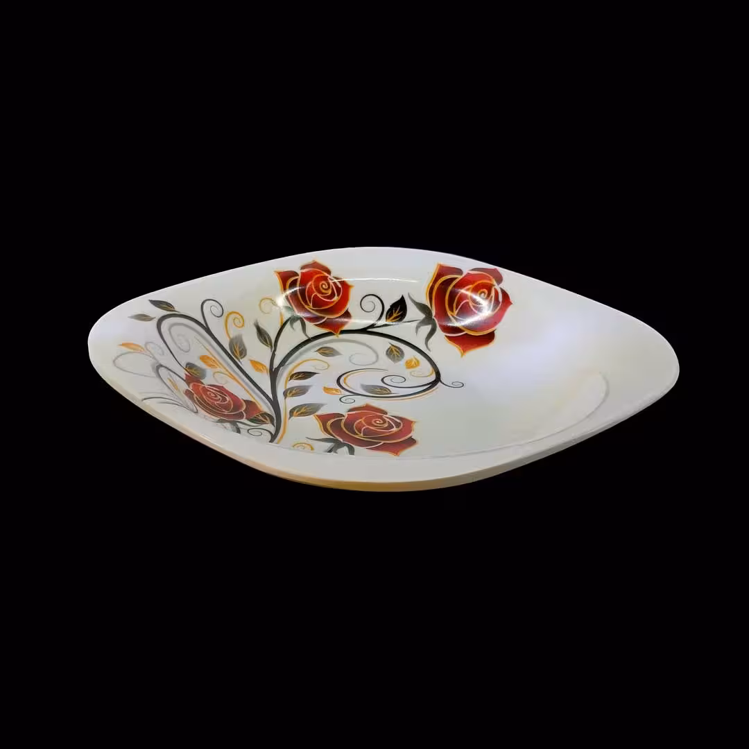 بشقاب میوه ملامین مدل گل سرخ چهار گوش