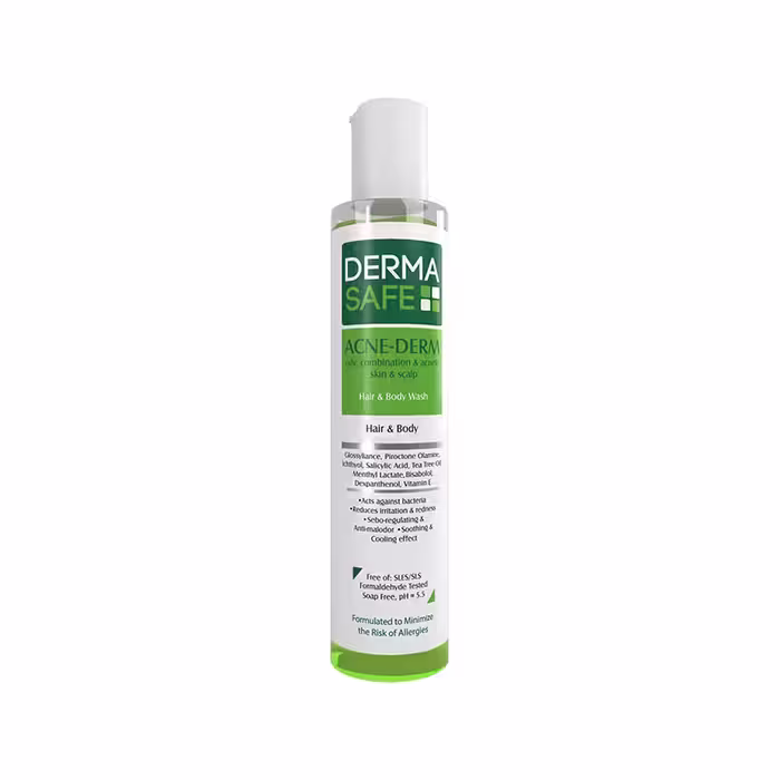 شامپو سر و بدن برند درماسیف مدل Acne Derm مناسب پوست چرب حجم 200 میل
