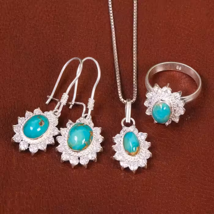 نیم ست فیروزه زنانه کد 30253 - جواهری مشاهیر