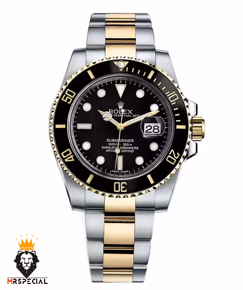 ساعت رولکس مردانه مدل ساب مارینر اتوماتیک دورنگ طلایی صفحه مشکی 01381 ROLEX SUBMARINER