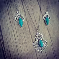 نیم ست نقره و فیروزه کد 10991