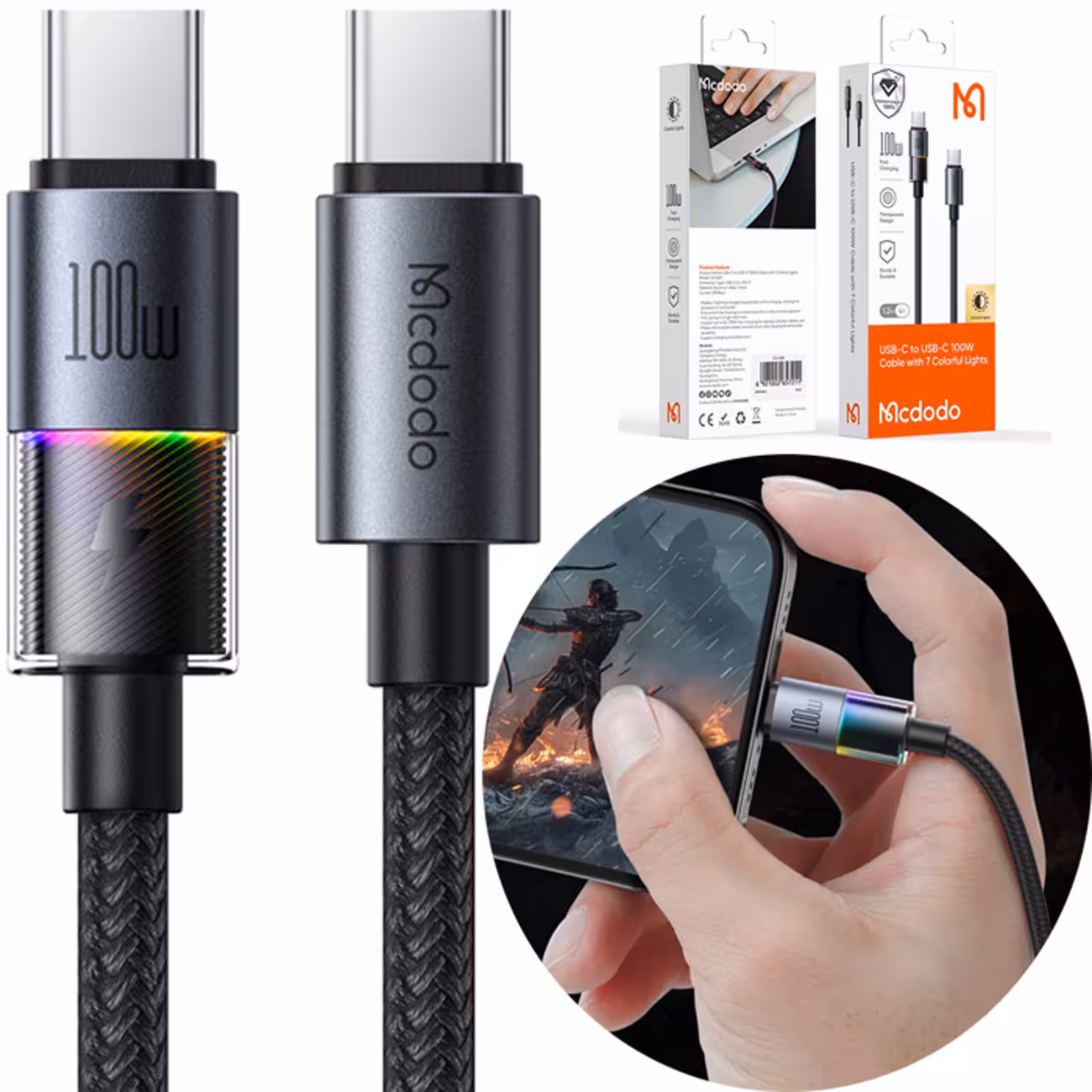 کابل تایپ سی به تایپ سی 100 وات 5 آمپر مک دودو MCDODO CA-8200 - شارژ و دیتا