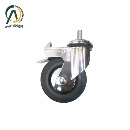 چرخ بیمارستانی آبکاری کروم پیچی گردان ترمزدار قطر 100 میلی متر