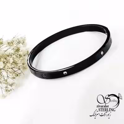 دستبند النگویی بنگل مشکی برند استیل نگین دار کد 19673