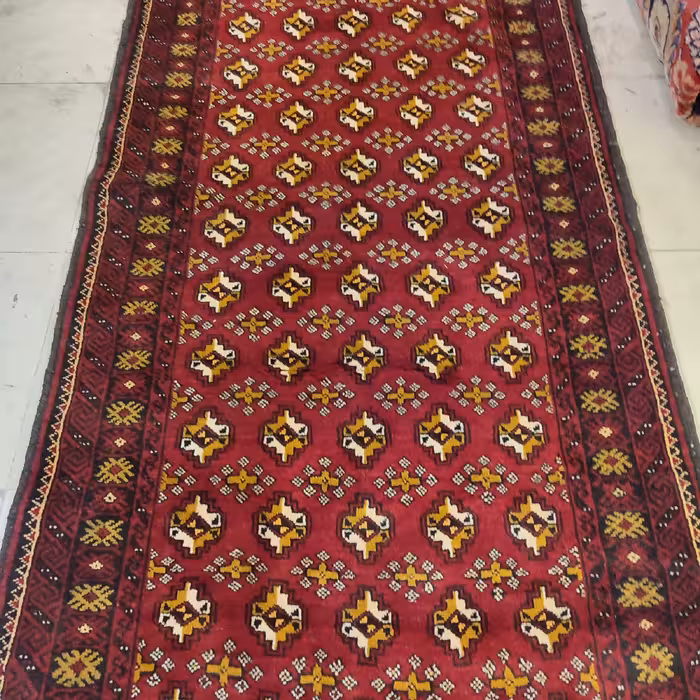فرش دستبافت کناره طول دو متری طرح ترکمن کد 70