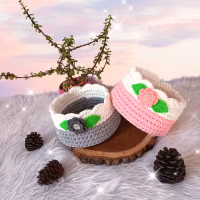 سبد قلاب بافی تریکو طرح عروس و داماد کد 80069 مجموعه دو عددی